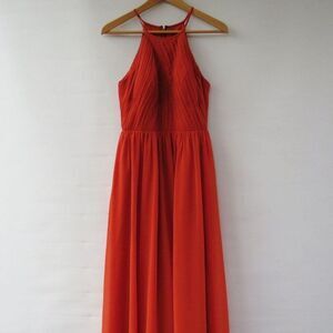 Azazie Joy Chiffon Burnt Orange Paprika Bridesmaid Halter Dress Size Small